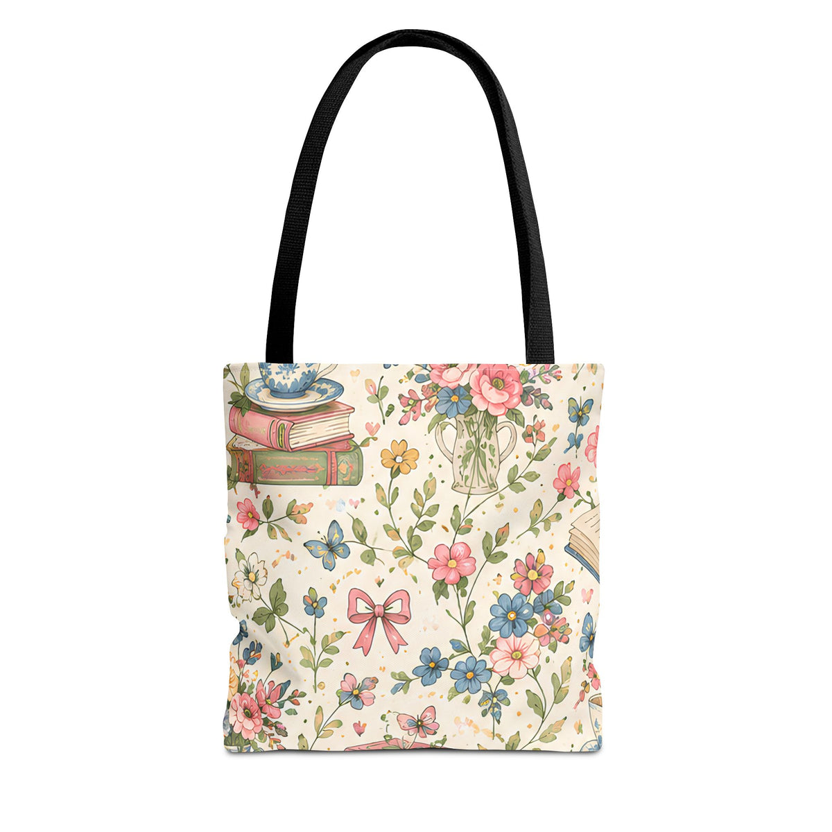 Bookish Blooms Floral Books Tote Bag — Vintage Garden Print AOP