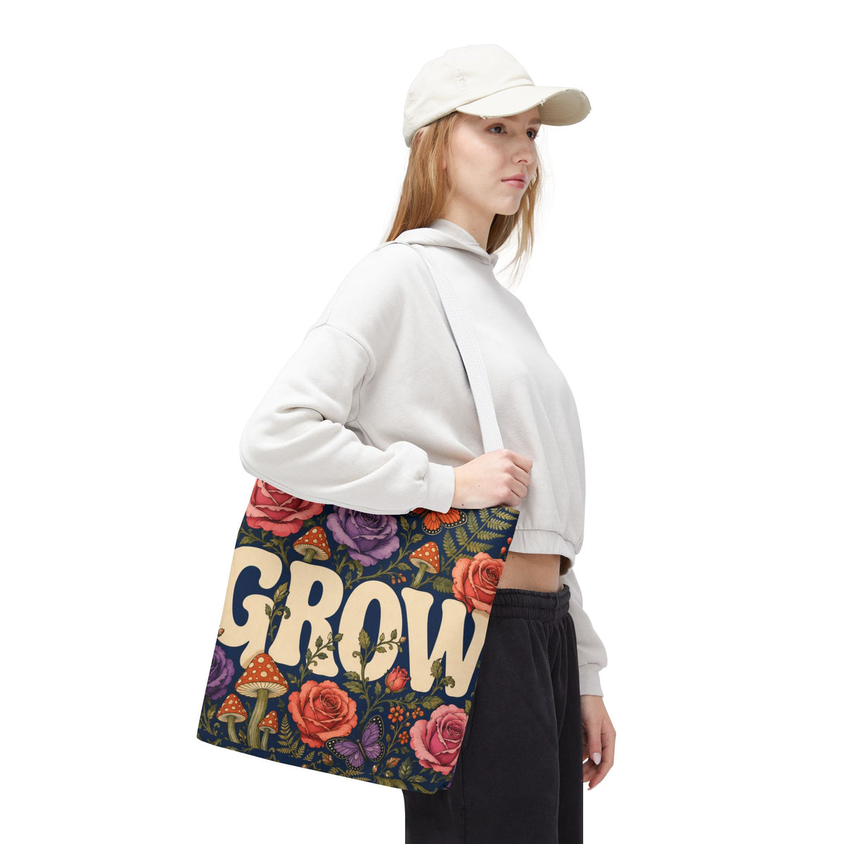 GROW Book Club Floral Books Tote Bag — Vintage Garden Print AOP