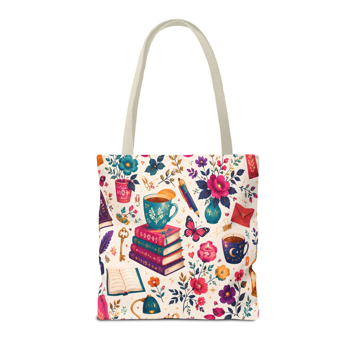 Whimsy & Wonder Floral Books Tote Bag — Vintage Garden Print AOP