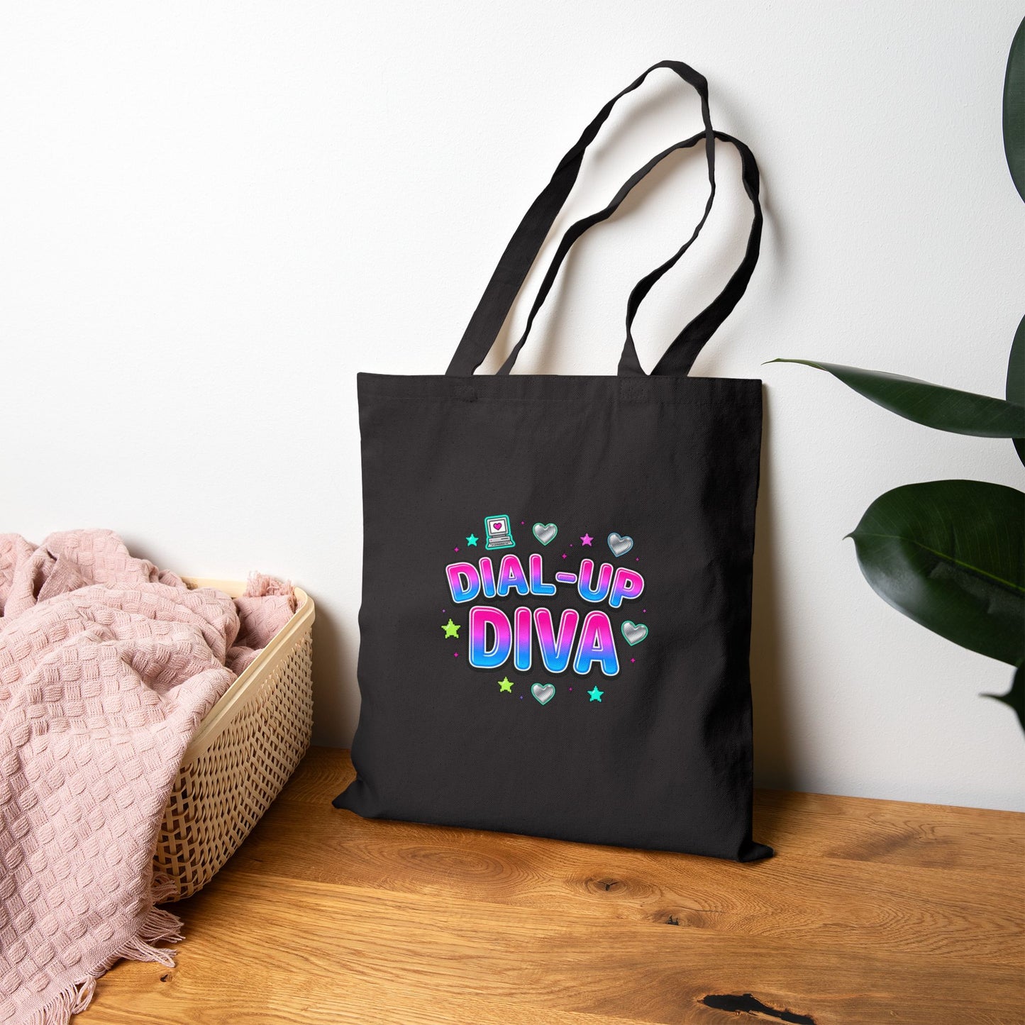 Dial-Up Diva Tote Y2K slogan, bubblegum pink, cyber nostalgia