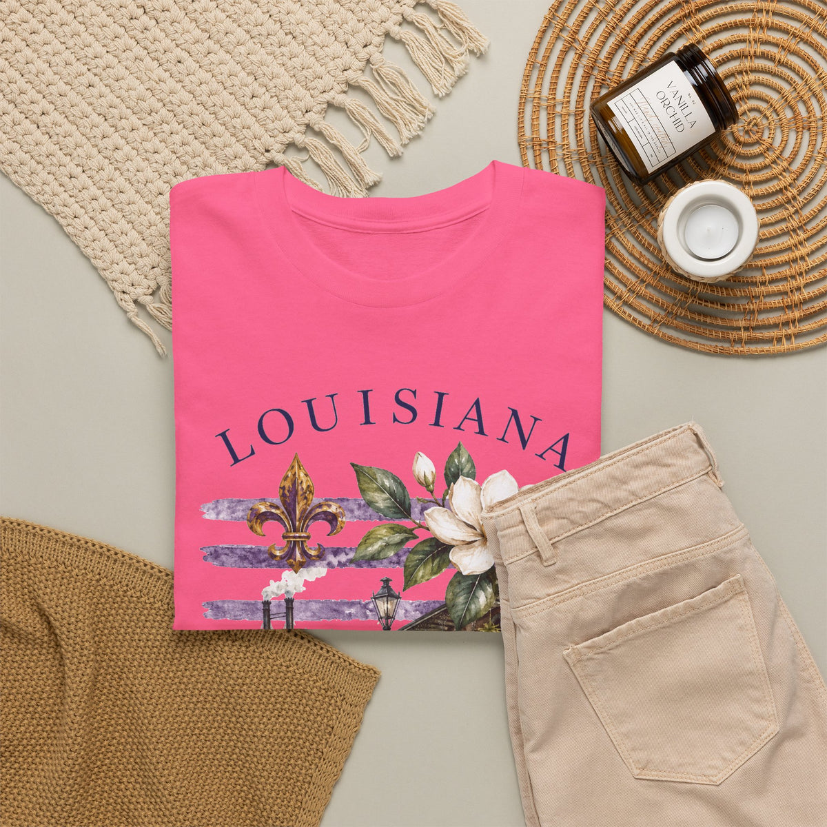 Louisiana Vintage Collage T-Shirt — Magnolia, Steamboat & Cajun Icons Tee