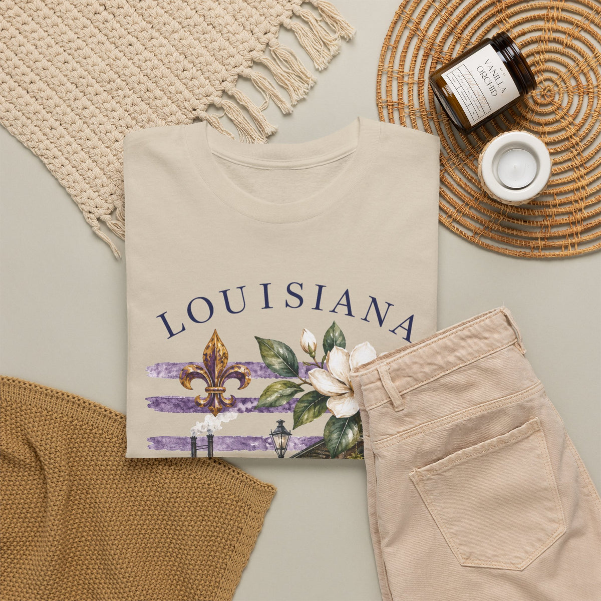 Louisiana Vintage Collage T-Shirt — Magnolia, Steamboat & Cajun Icons Tee