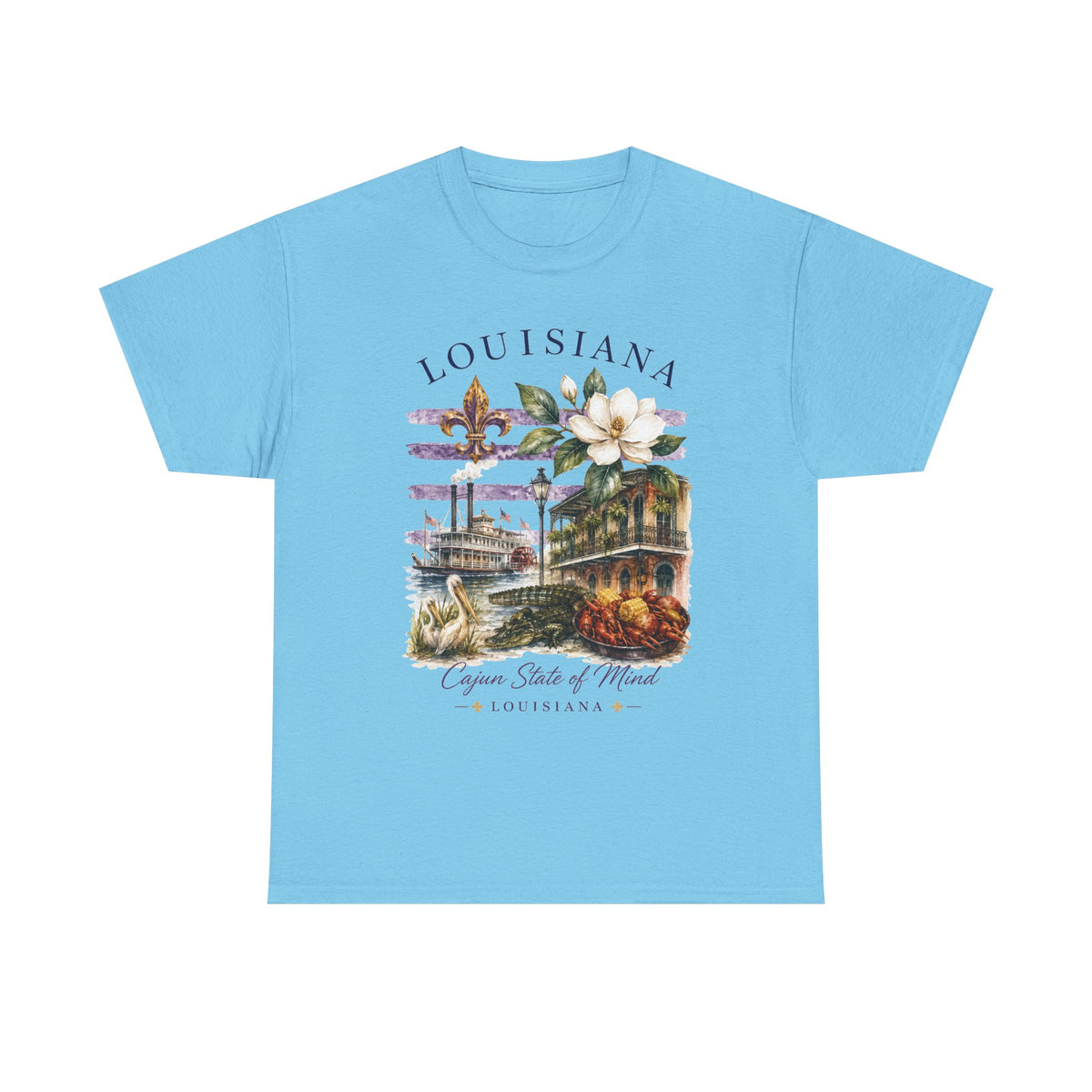 Louisiana Vintage Collage T-Shirt — Magnolia, Steamboat & Cajun Icons Tee