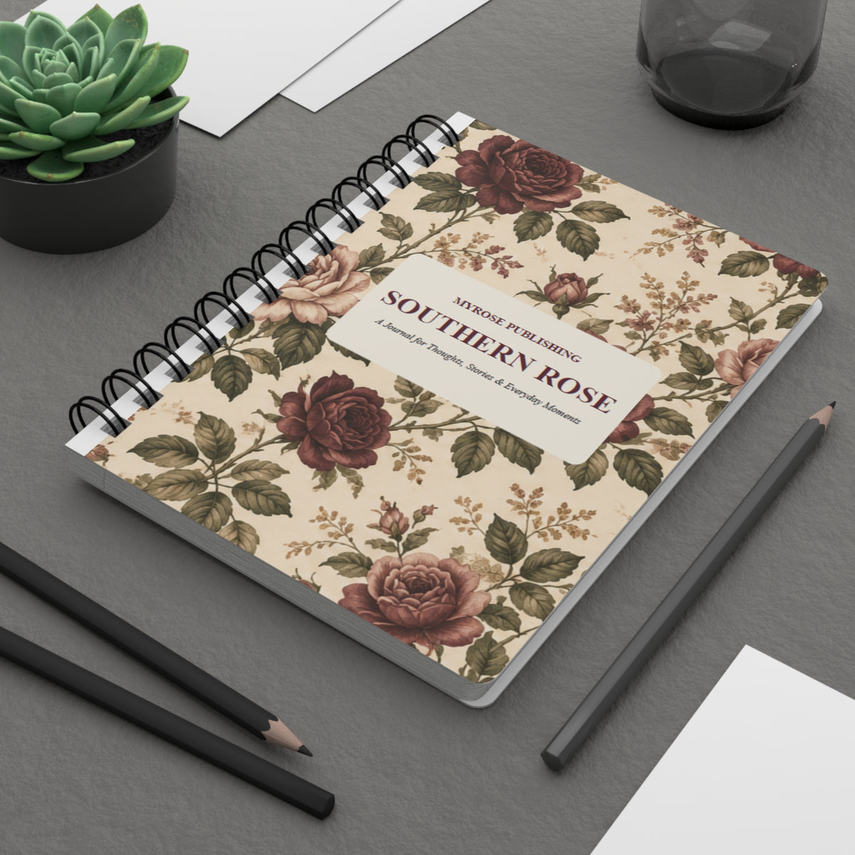 Southern Rose Floral Tea & Books Spiral Journal — Vintage Botanical Notebook for Writing, Notes & Gifts