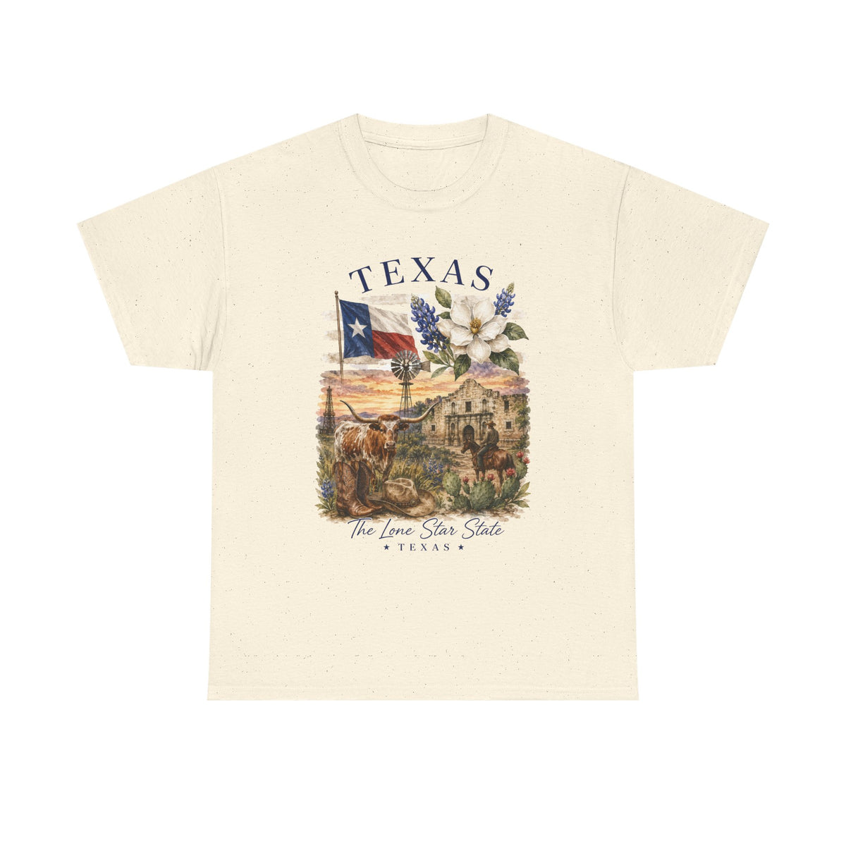 Texas Vintage Scenic T-Shirt — Lone Star Flag & Wildflower Graphic