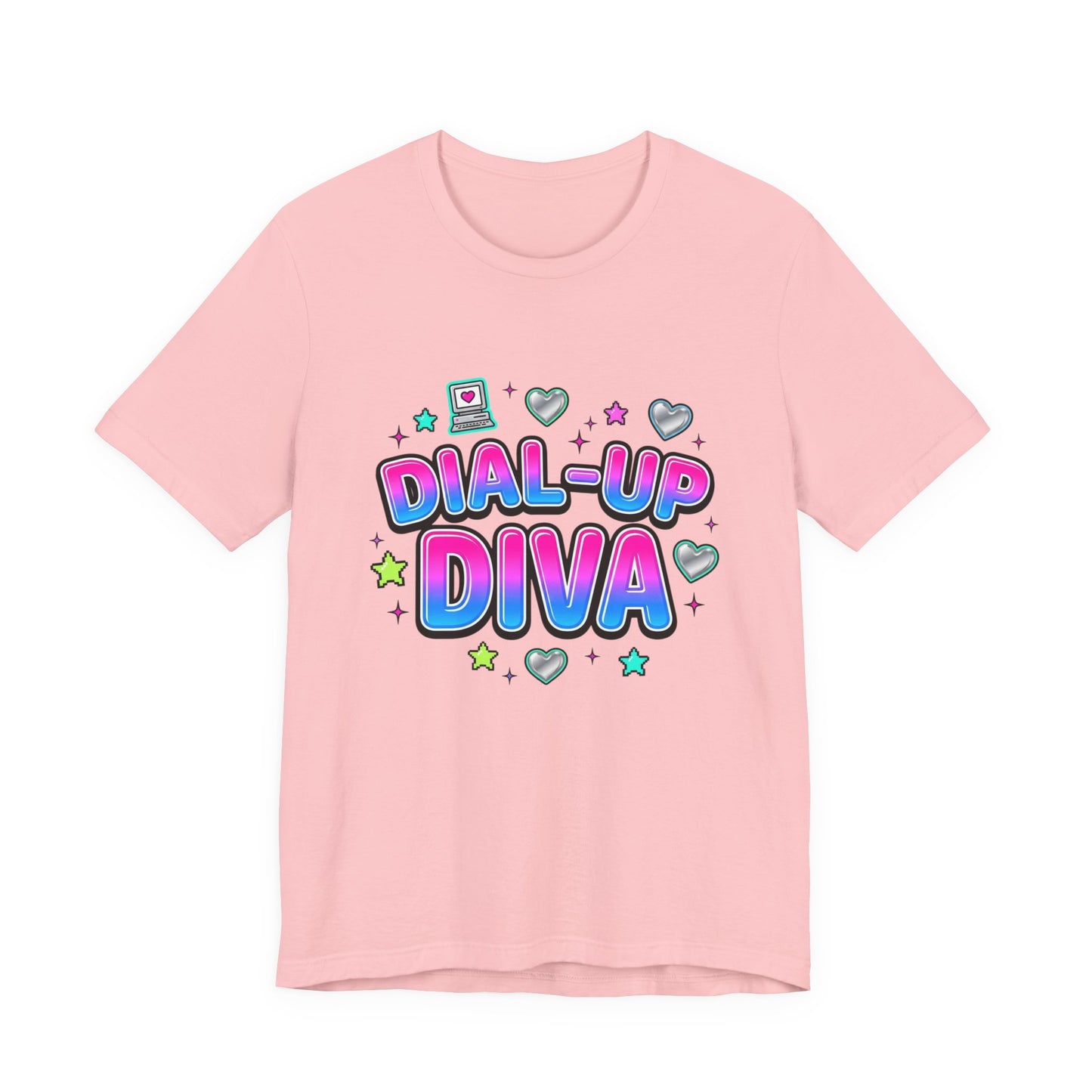 Dial-Up Diva Tee Y2K slogan, bubblegum pink cyber nostalgia