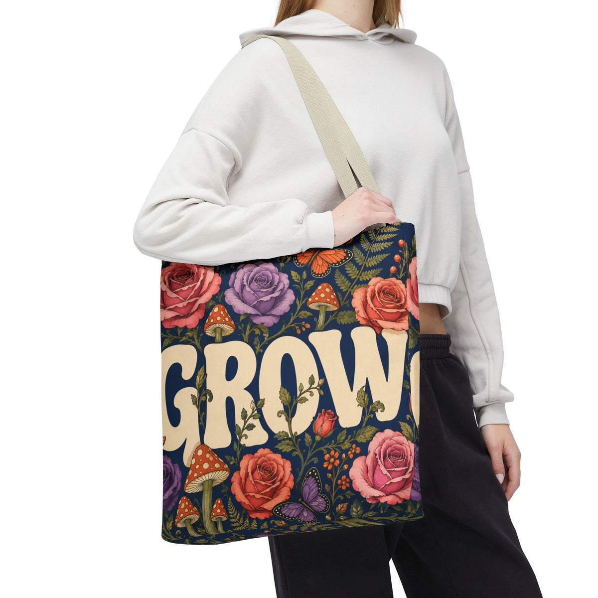 GROW Book Club Floral Books Tote Bag — Vintage Garden Print AOP