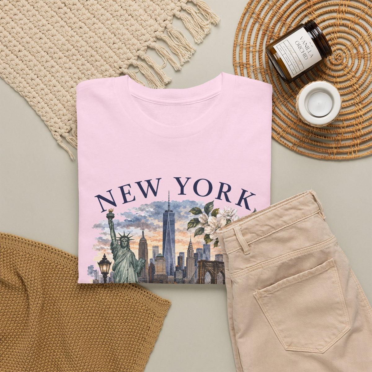 New York City Vintage Travel Tee — NYC Skyline, Yellow Cab & Landmark Collage