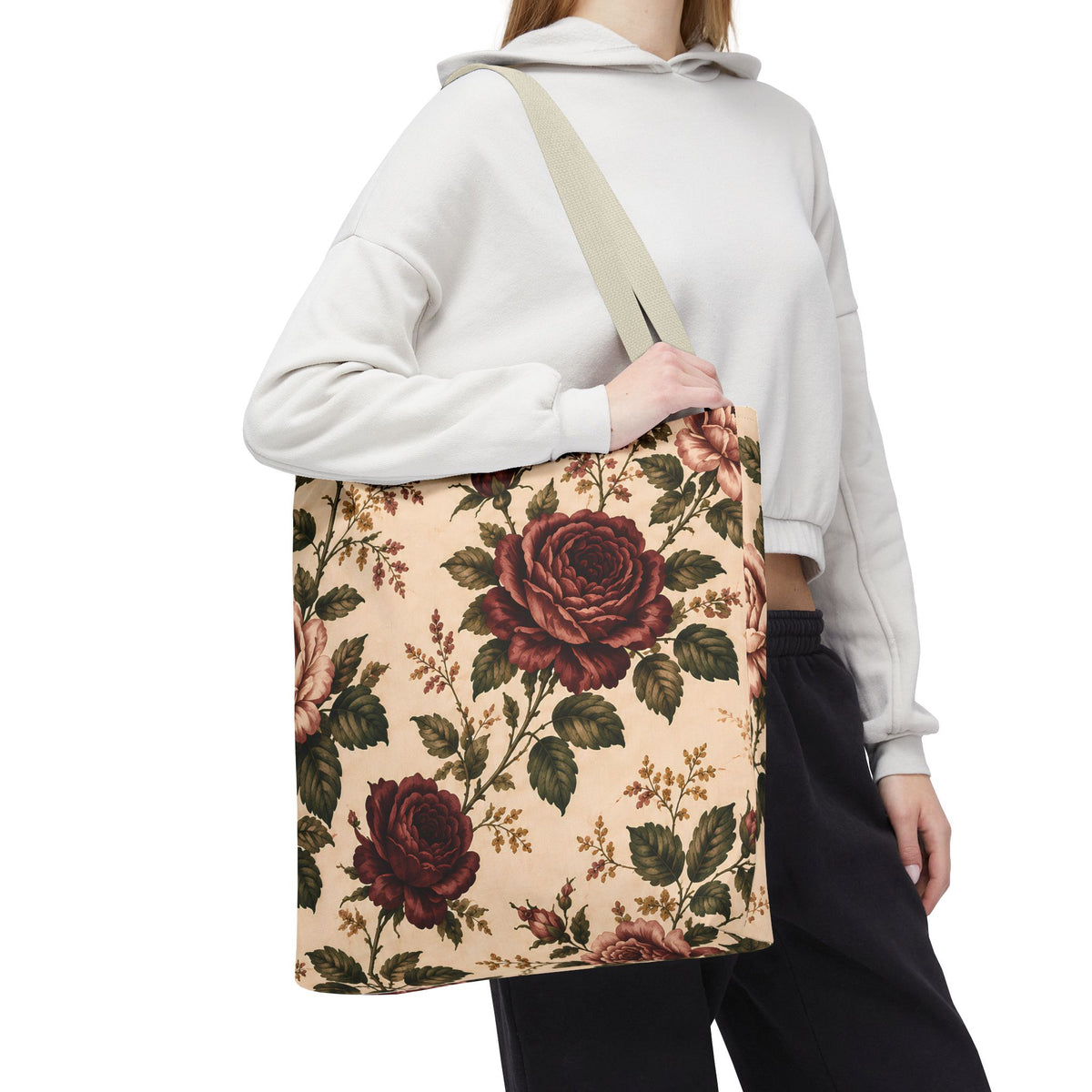 Southern Rose Floral Books Tote Bag — Vintage Garden Print AOP