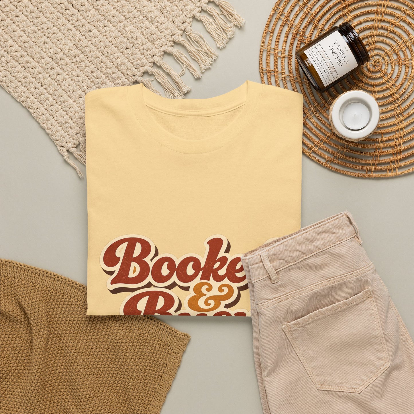 Booked & Busy T-Shirt — Cozy Book Lover Tee with Coffee Stack