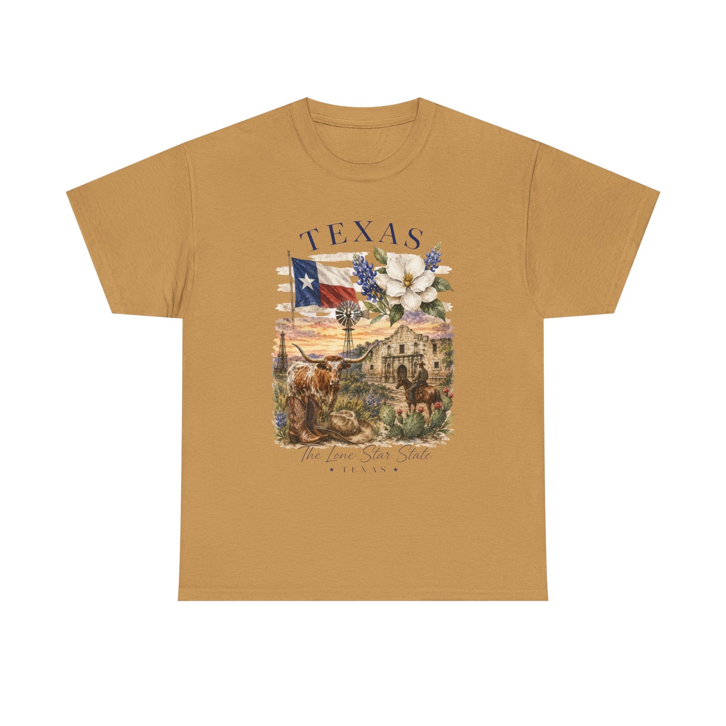 Texas Vintage Scenic T-Shirt — Lone Star & Wildflower Graphic