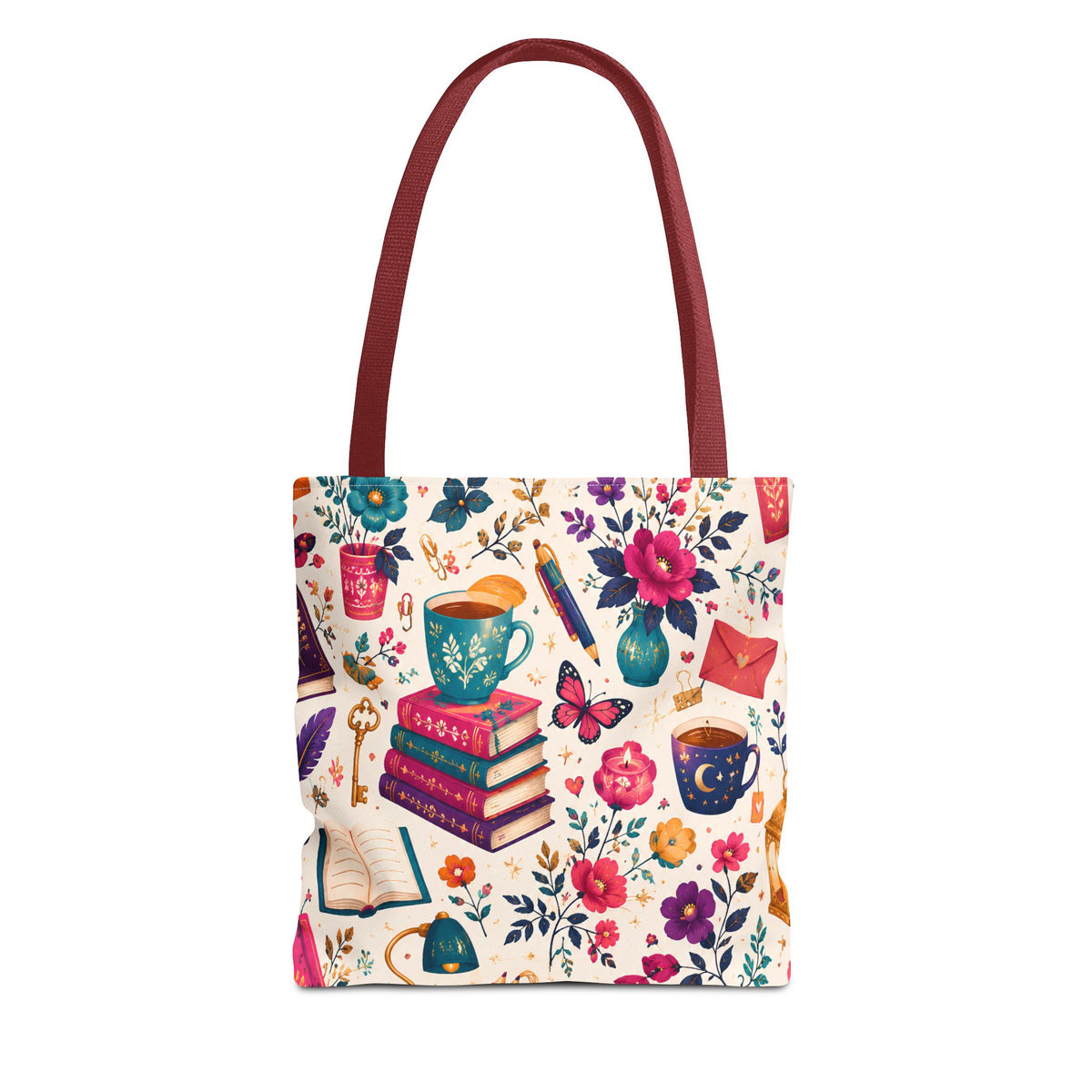 Whimsy & Wonder Floral Books Tote Bag — Vintage Garden Print AOP