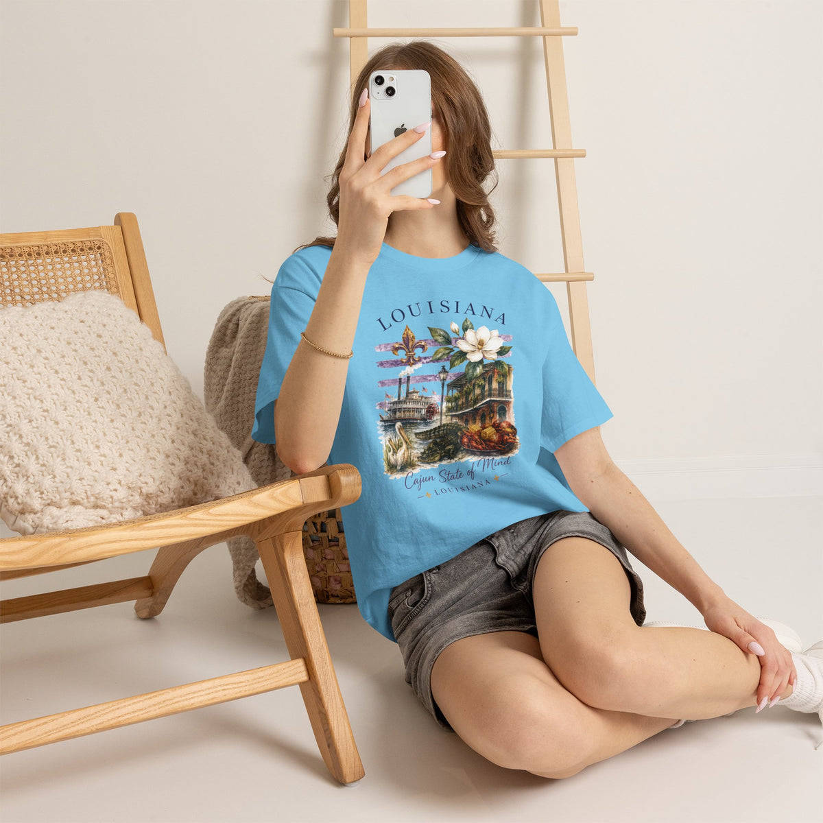 Louisiana Vintage Collage T-Shirt — Magnolia, Steamboat & Cajun Icons Tee