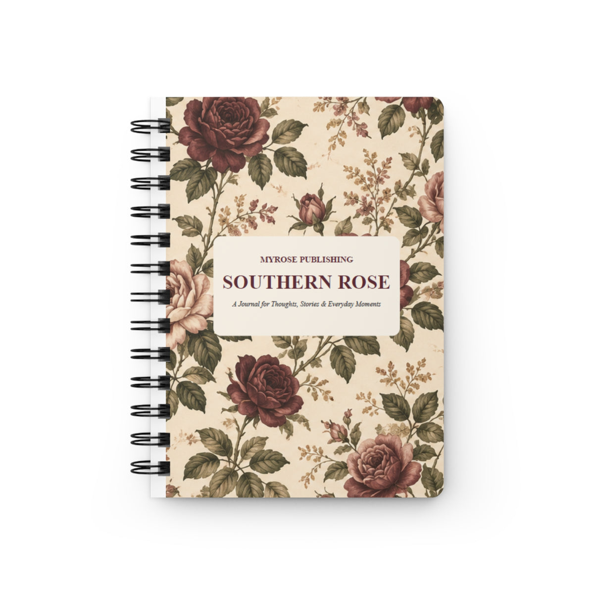 Southern Rose Floral Tea & Books Spiral Journal — Vintage Botanical Notebook for Writing, Notes & Gifts