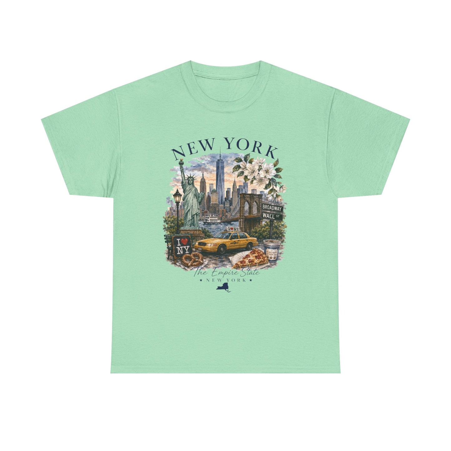 New York City Vintage Travel Tee — NYC Skyline, Yellow Cab & Landmark Collage