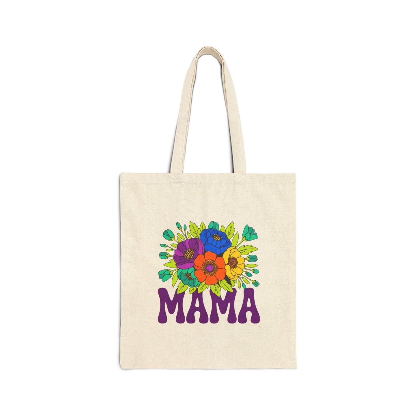 Mama Floral Tote Bag Cotton Canvas Shopper with Flower Design