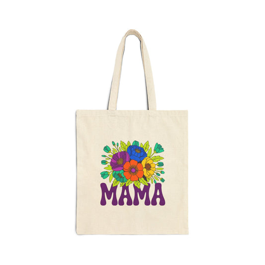 Mama Floral Tote Bag Cotton Canvas Shopper with Flower Design