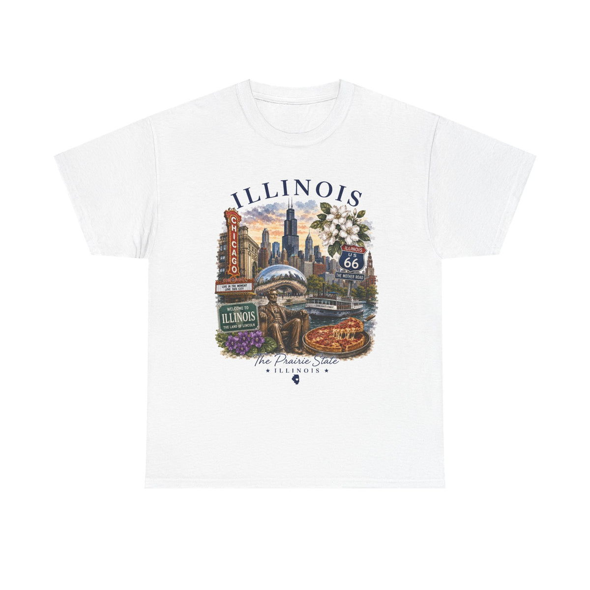 Illinois Vintage Travel T-Shirt — Chicago Route 66 Souvenir Tee