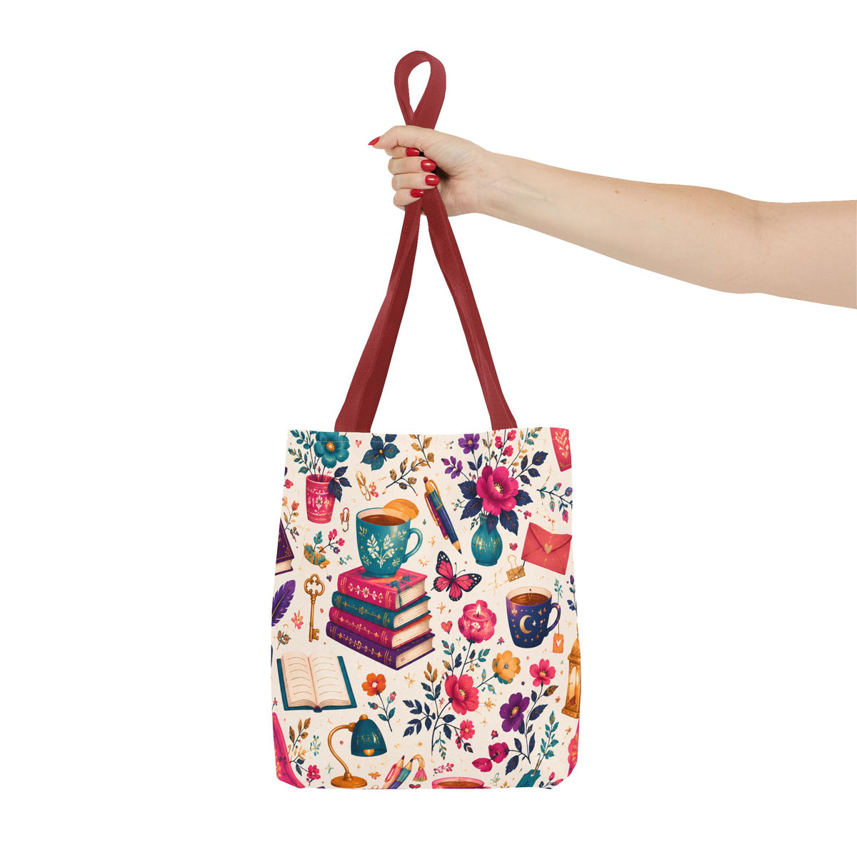Whimsy & Wonder Floral Books Tote Bag — Vintage Garden Print AOP