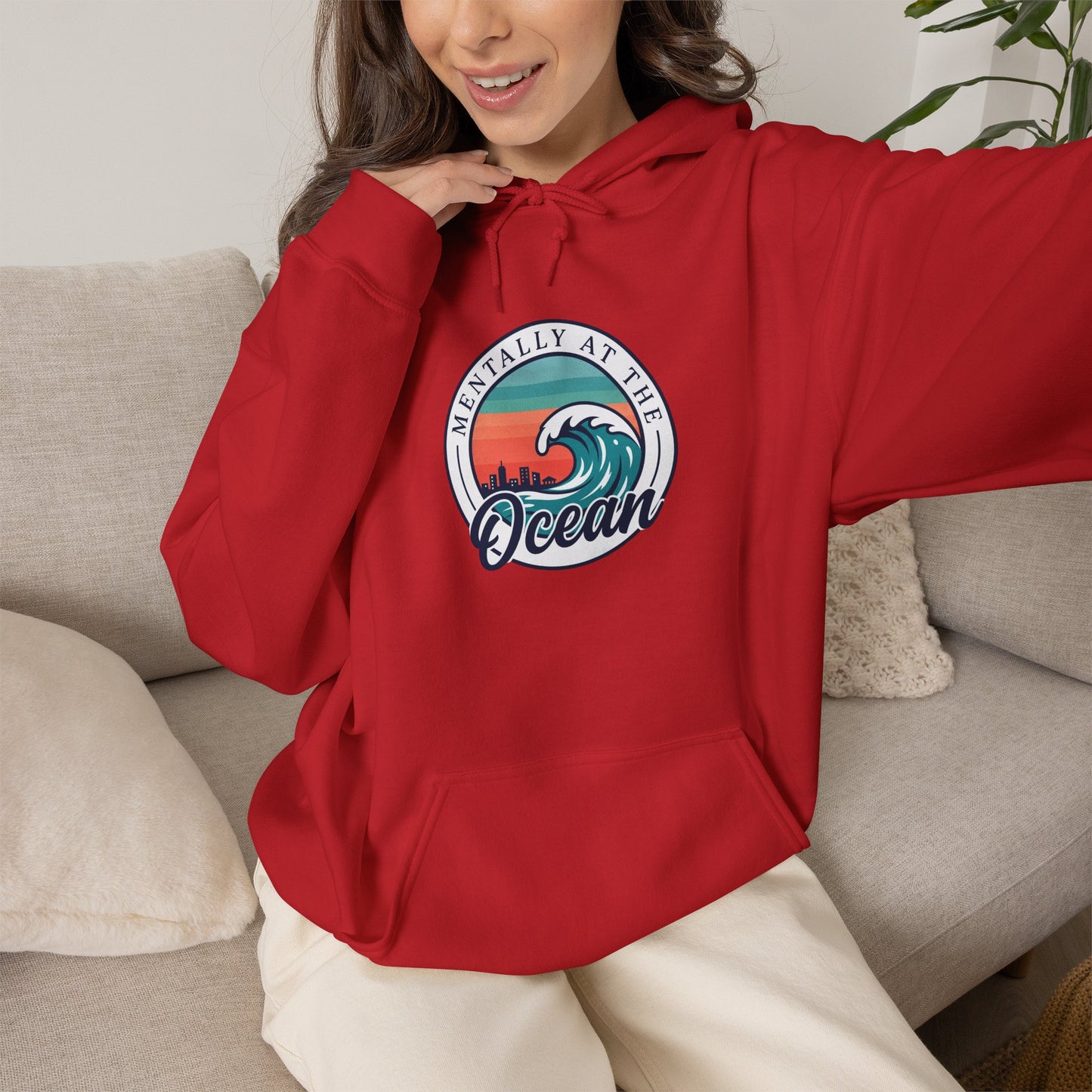 Ocean Waves Logo Hoodie | coastal aesthetic, sea breeze, pastel blue