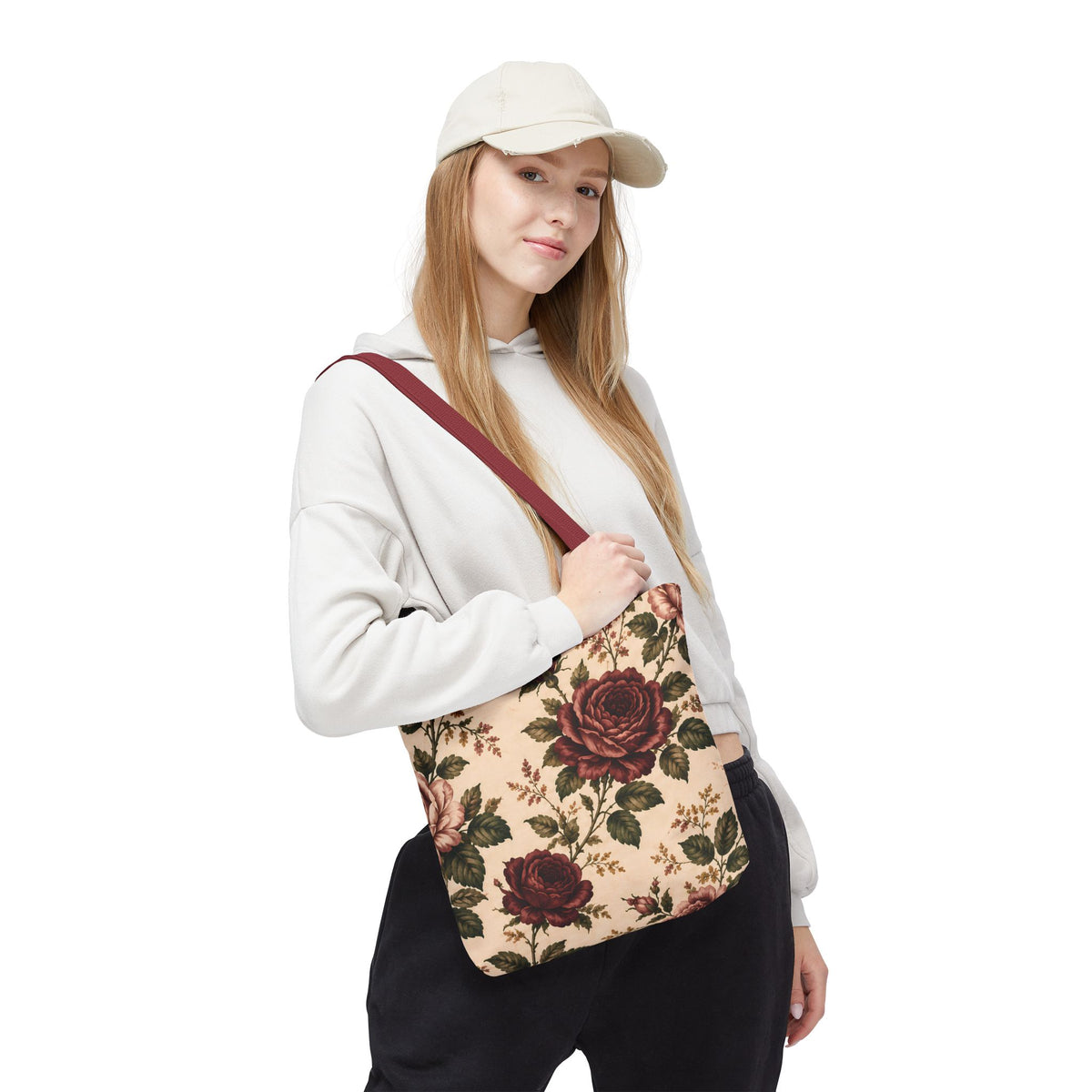 Southern Rose Floral Books Tote Bag — Vintage Garden Print AOP