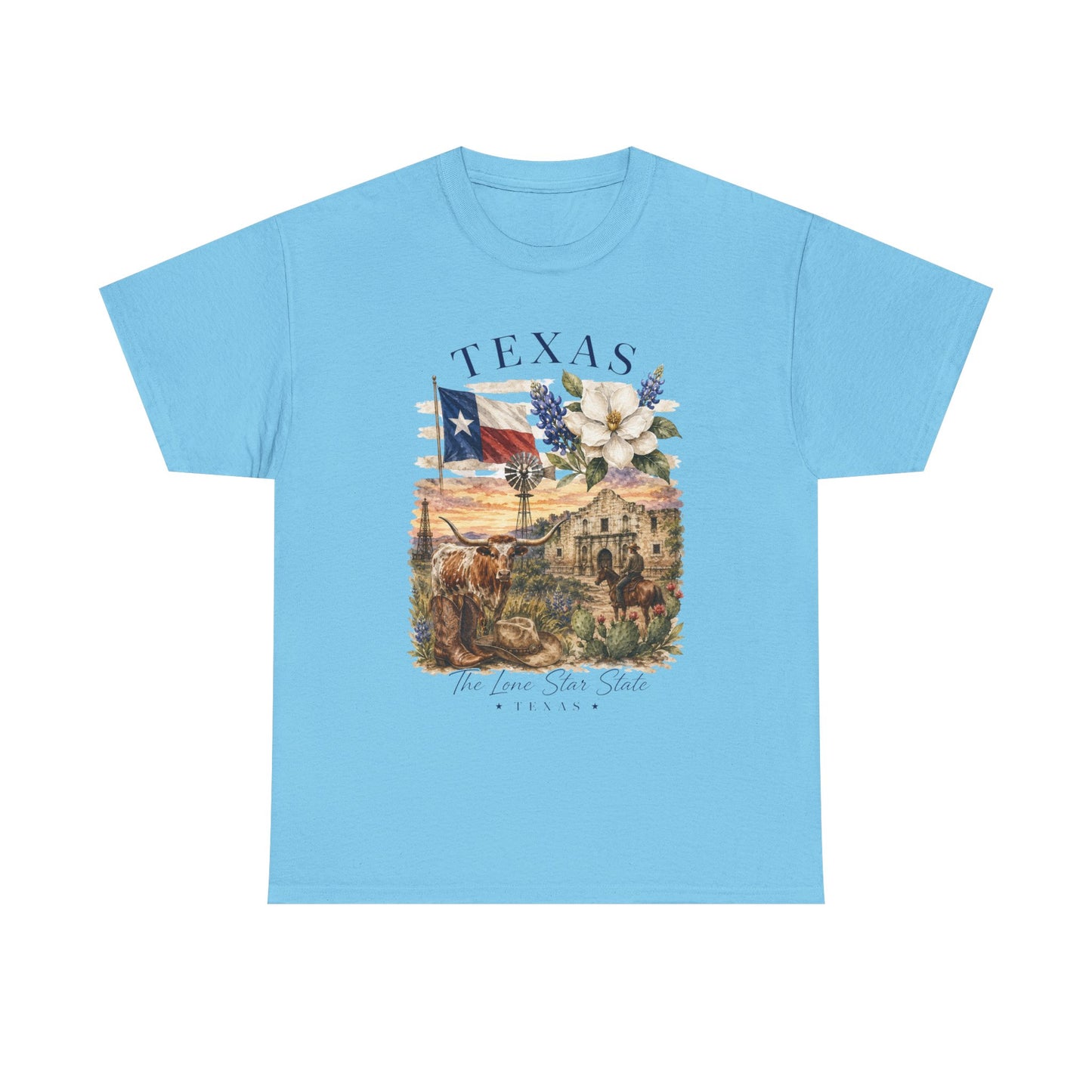 Texas Vintage Scenic T-Shirt — Lone Star & Wildflower Graphic