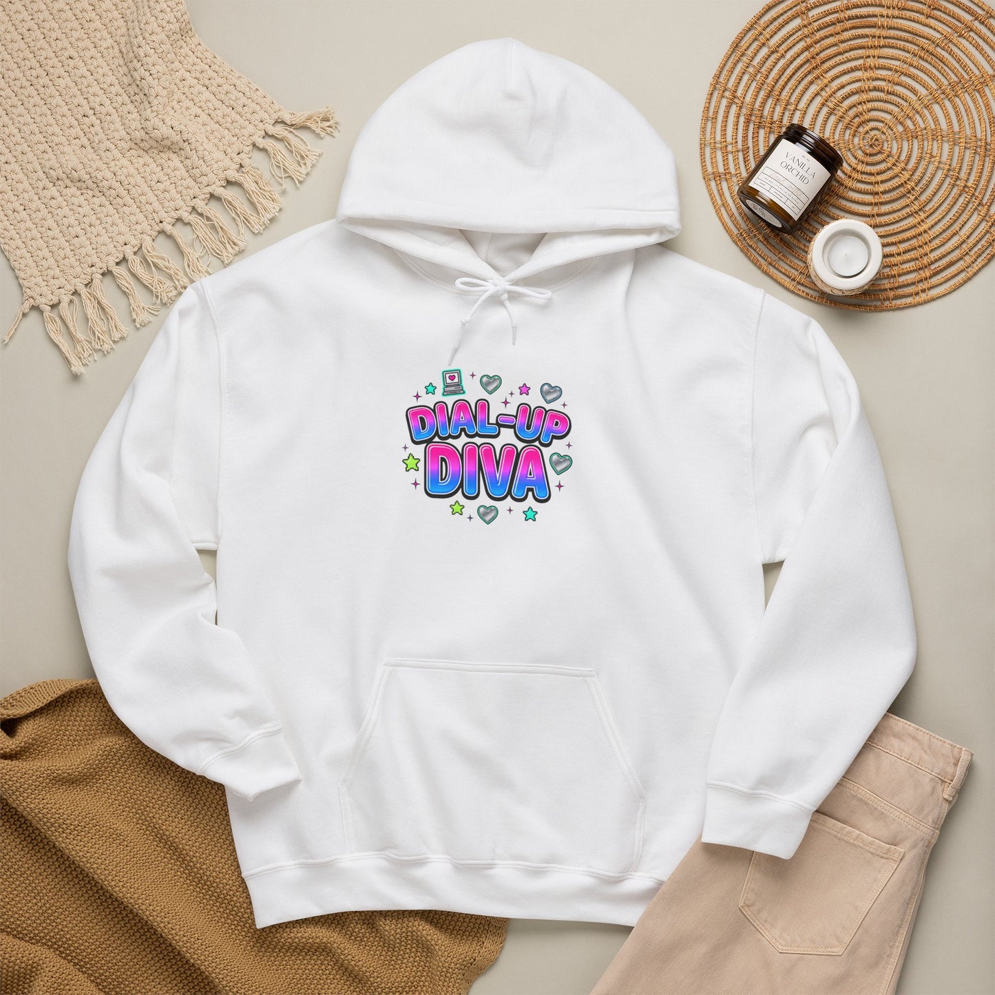 Dial-Up Diva Hoodie Y2K slogan, hot pink bubble text, cyber nostalgia