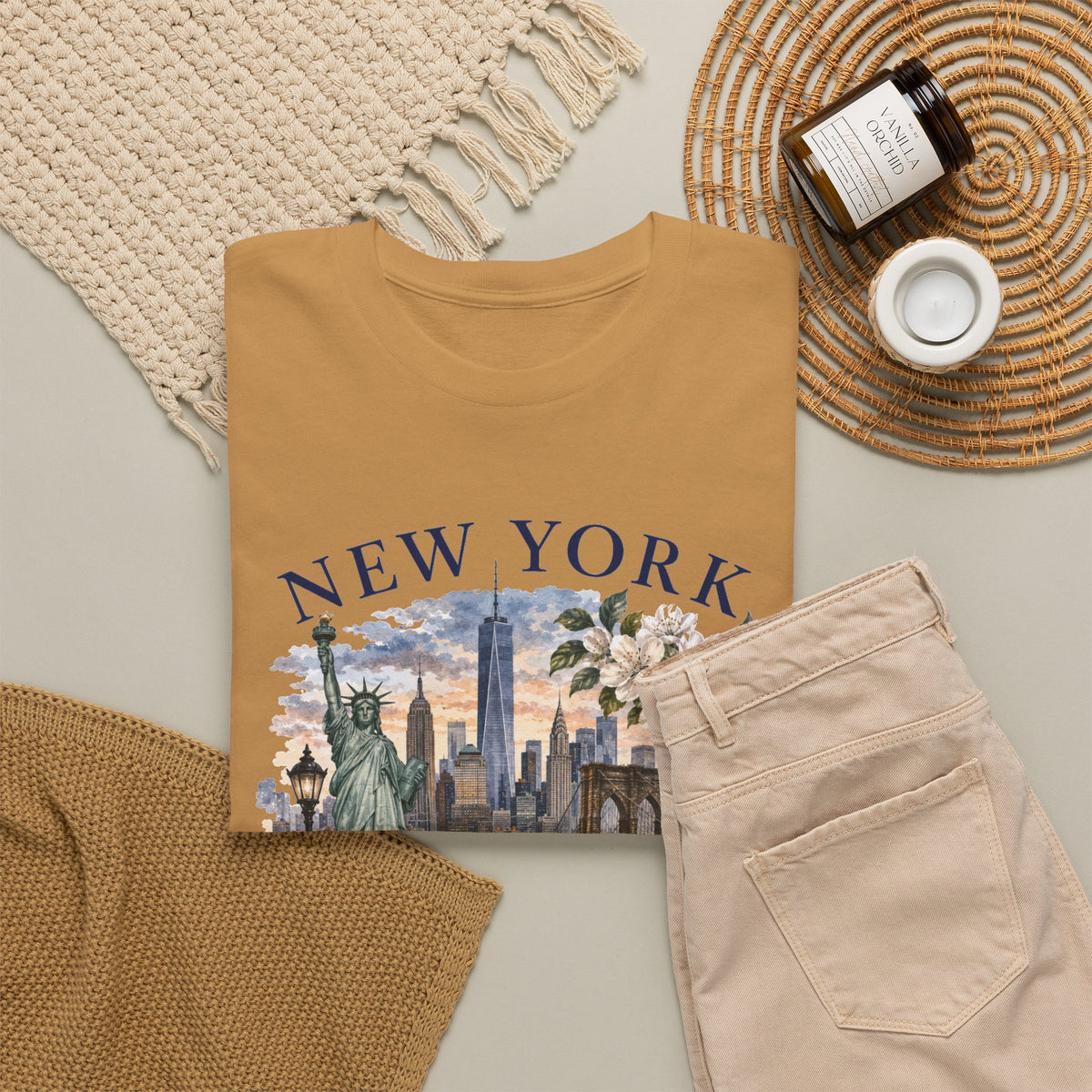 New York City Vintage Travel Tee — NYC Skyline, Yellow Cab & Landmark Collage