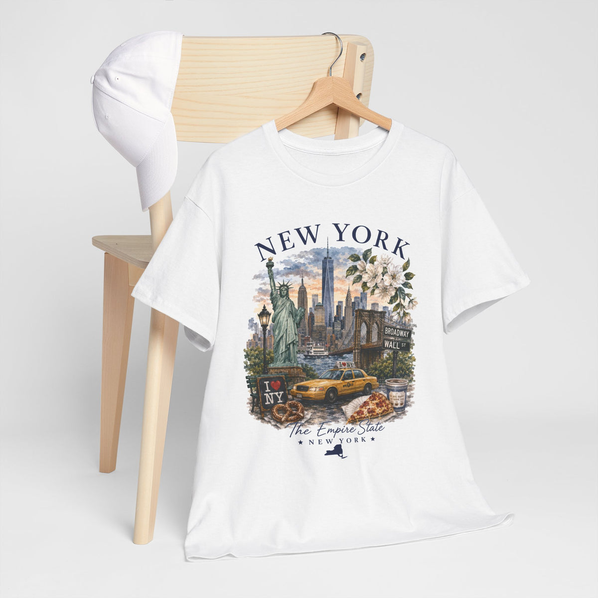New York City Vintage Travel Tee — NYC Skyline, Yellow Cab & Landmark Collage