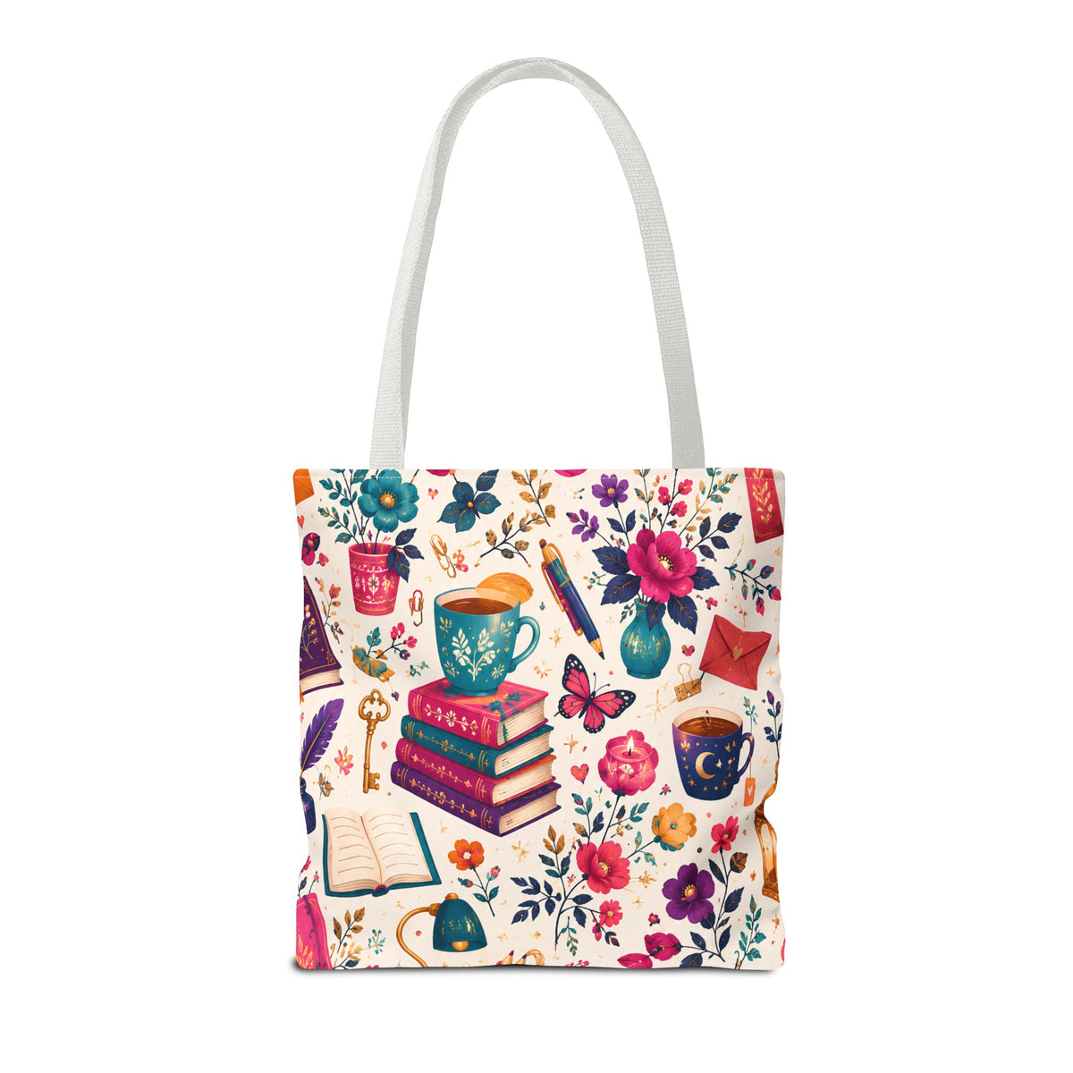 Whimsy & Wonder Floral Books Tote Bag — Vintage Garden Print AOP