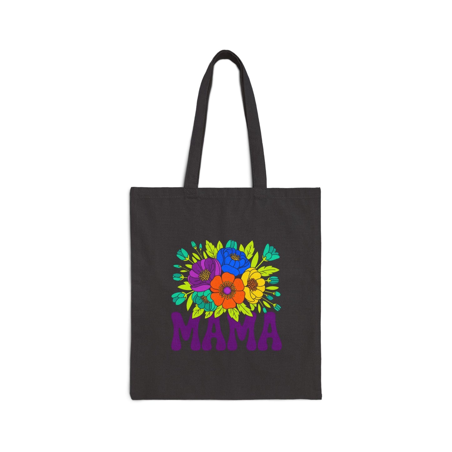 Mama Floral Tote Bag Cotton Canvas Shopper with Flower Design