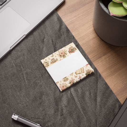 Tea & Pages Floral Tea & Books Post-it Note Pads — Vintage Floral Sticky Notes for Book Lovers