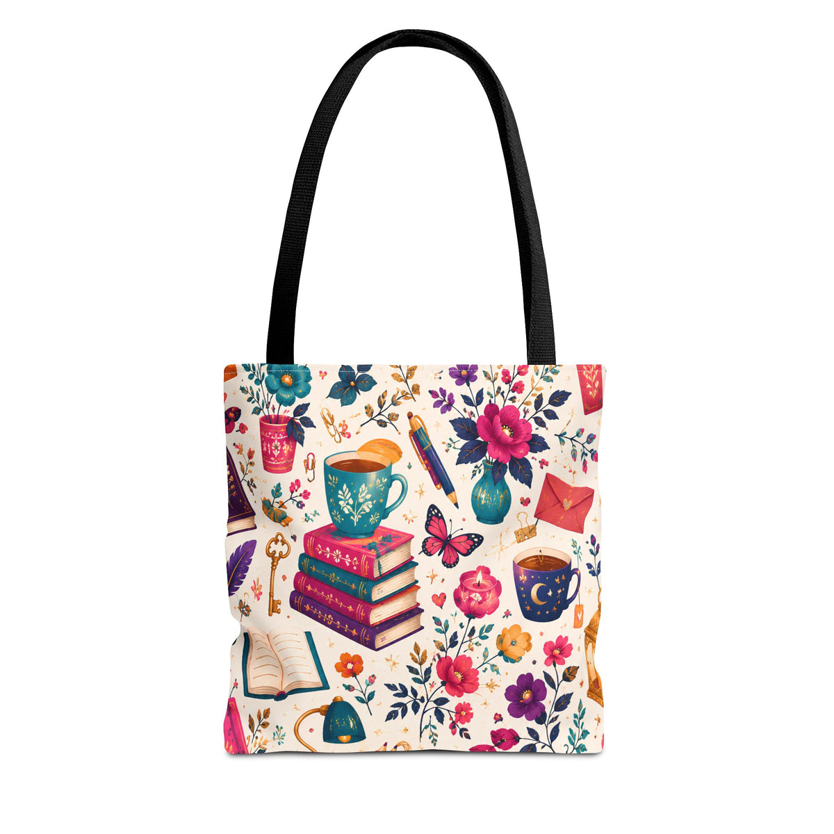 Whimsy & Wonder Floral Books Tote Bag — Vintage Garden Print AOP