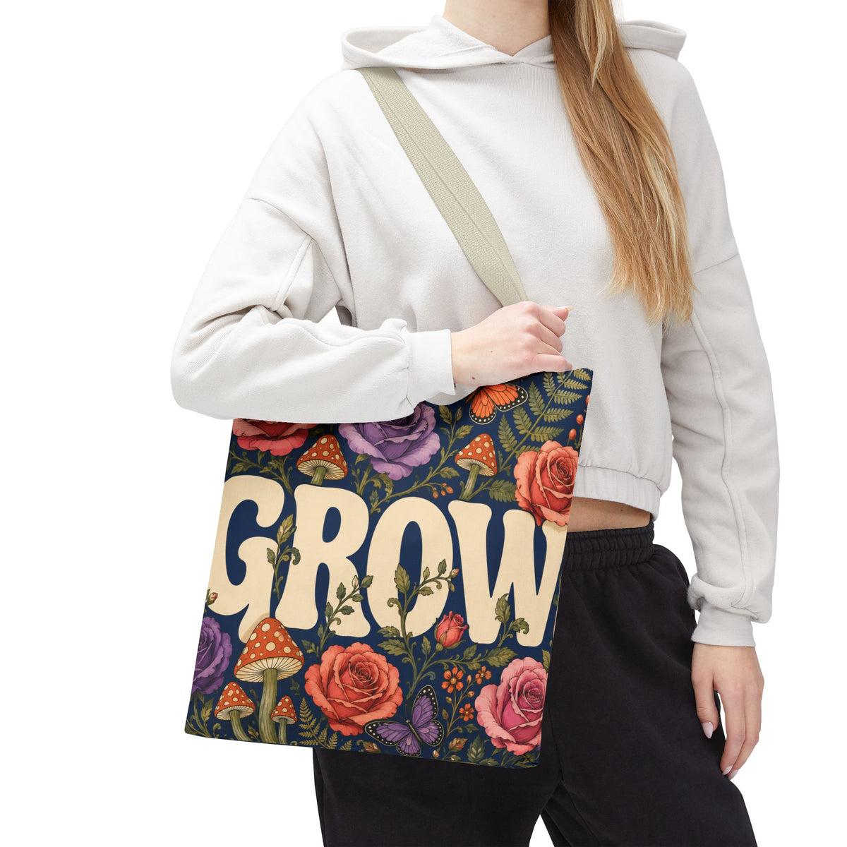 GROW Book Club Floral Books Tote Bag — Vintage Garden Print AOP