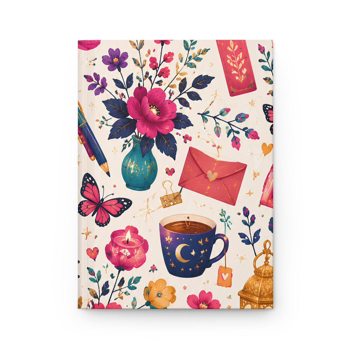 Whimsy & Wonder Floral Tea & Books Hardcover Journal — Vintage Botanical Notebook