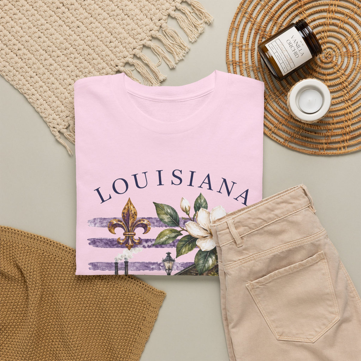 Louisiana Vintage Collage T-Shirt — Magnolia, Steamboat & Cajun Icons Tee