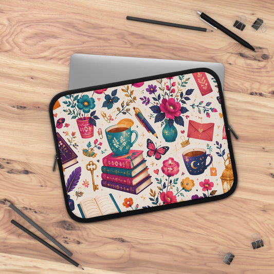 Whimsy & Wonder Floral Bookish Laptop Sleeve — Books & Blossoms Protective Case