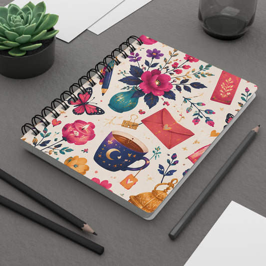 Whimsy & Wonder Floral Tea & Books Spiral Journal — Vintage Botanical Notebook for Writing, Notes & Gifts