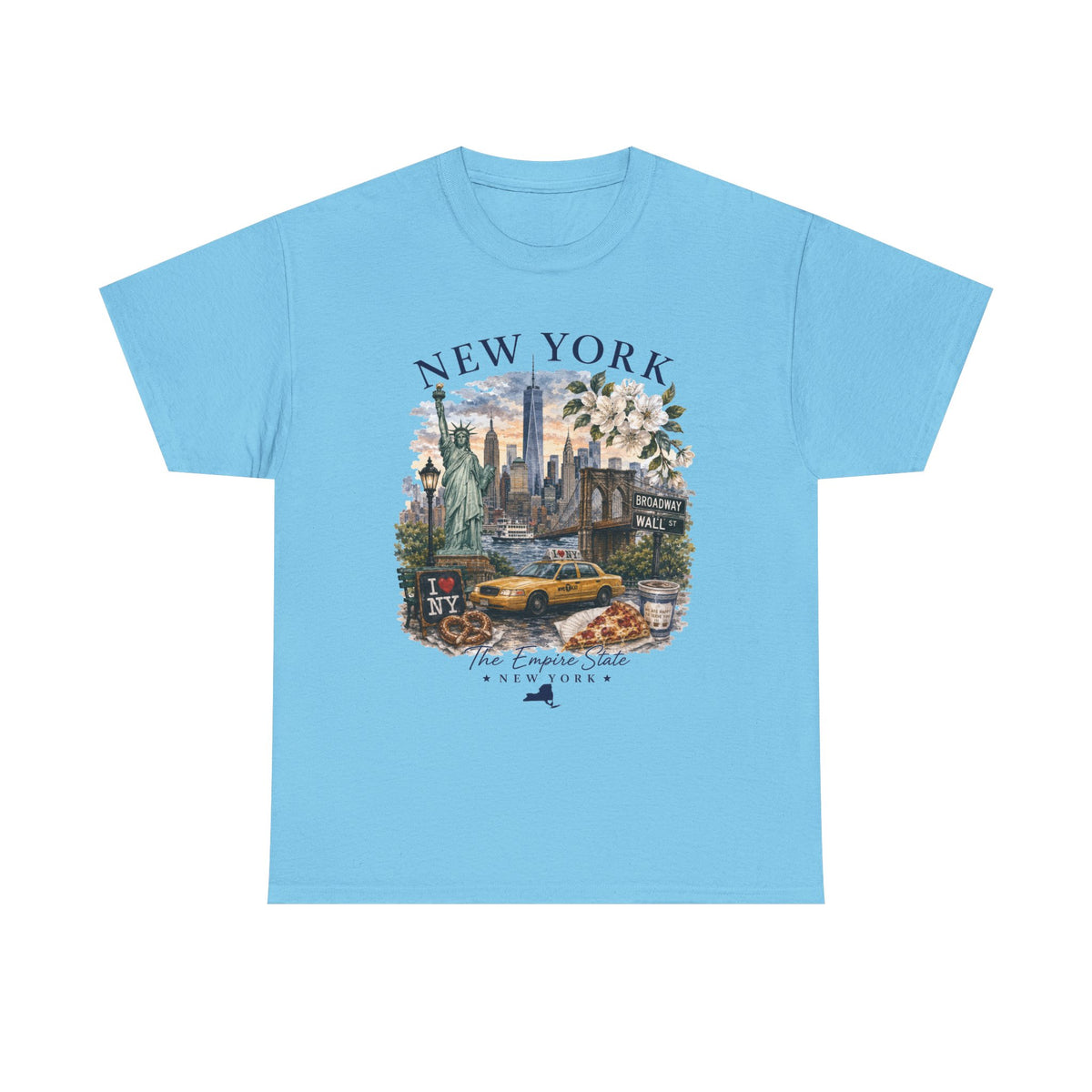 New York City Vintage Travel Tee — NYC Skyline, Yellow Cab & Landmark Collage