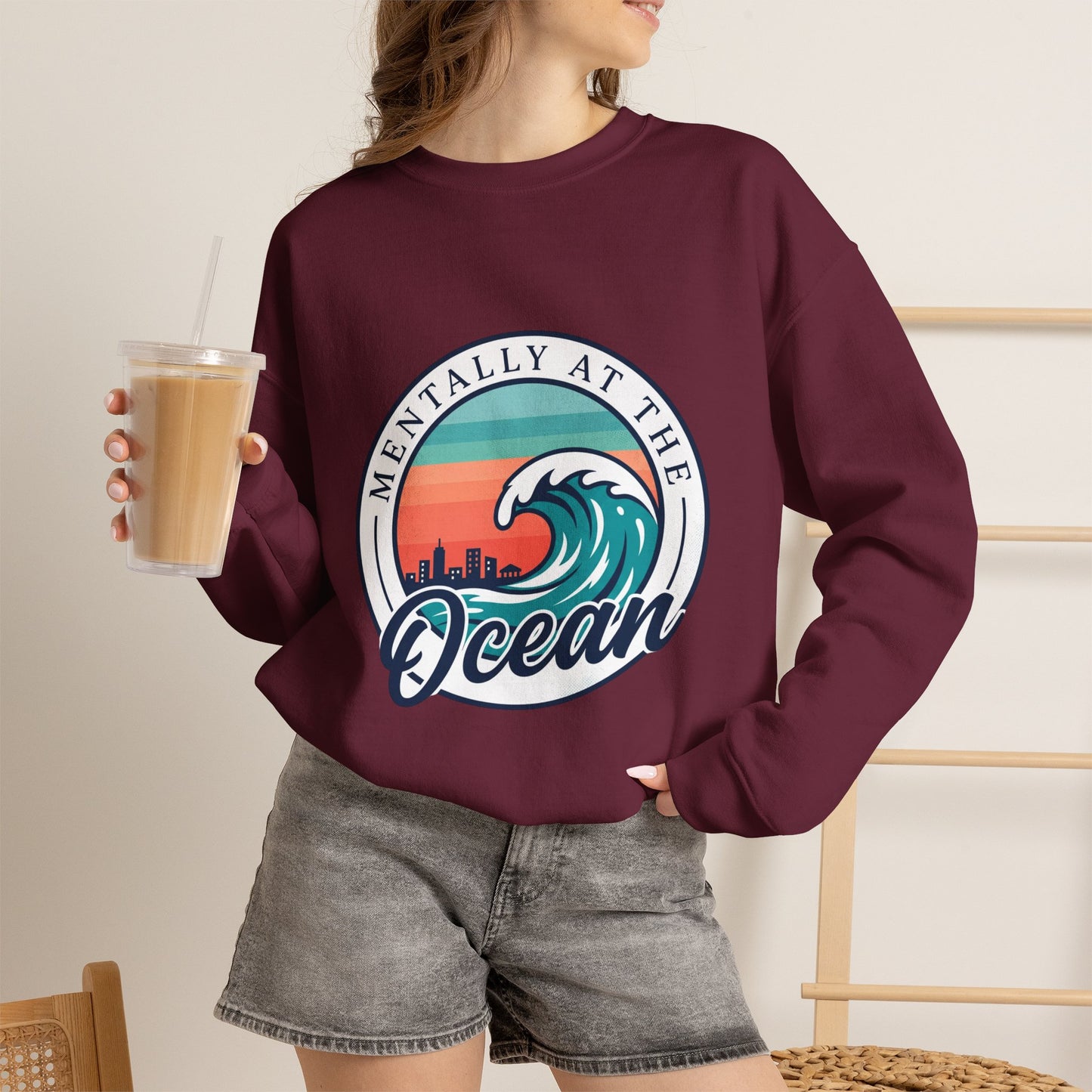 Mentally at the Ocean Crewneck Sweatshirt | coastal aesthetic, sea breeze